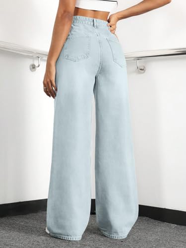Image of Straight Leg Jeans for Women High Waisted Wide Leg Denim Pants
