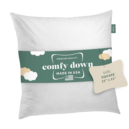 ComfyDown 23x23 Throw Pillow Insert Down & Feather Fill 100% Cotton Cover Made in USA Premium Soft Decorative Pillow Form Sham Stuffer for Bed Sofa & Couch