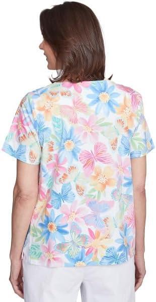Alfred Dunner Key Item Butterfly Floral Cotton Top Short Sleeve - Image 4
