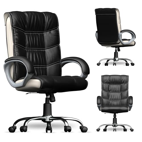 Image of FUGO FG10C Orthopaedic Office Chair, Adjustable Height, Tilting Mechanism, Heavy Duty Metal Base, Dual Nylon Casters, Comfortable Desk Chair for Work, 3 Years Warranty (Black and White)