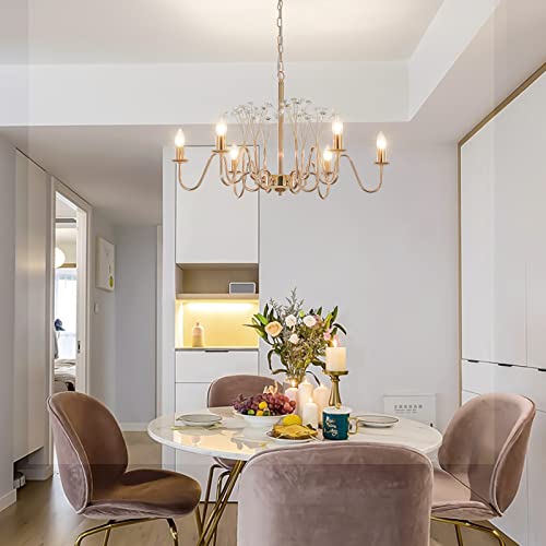 Jaycoemy Gold Farmhouse Chandeliers, 6-Light Rustic Pendant Light Fixtures With Crystal, Electroplated French Gold Chandelier For Dining Room Bedroom Living Room Kitchen #TOP7