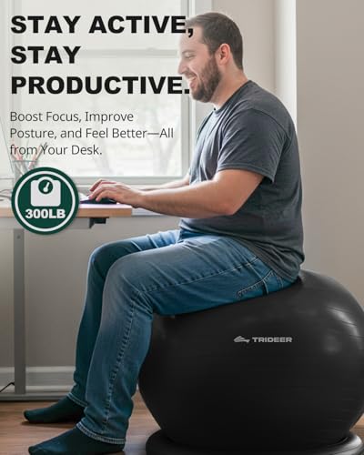 Image of Trideer Exercise Ball Chair with Base & Resistance Bands for Home Gym, Stability Ball Seat for Core Workout and Back Support