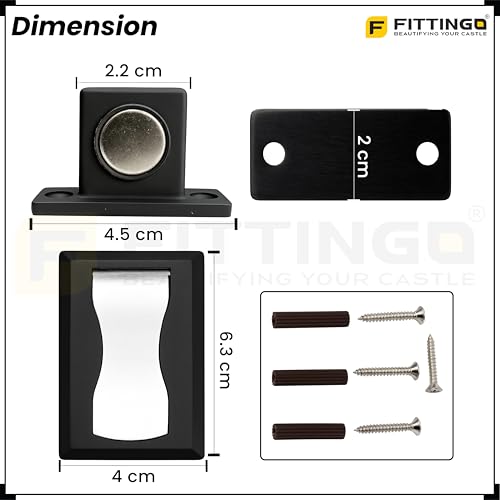 Image of Premium Concealed Magnetic Door Stopper /Stainless Steel Stopper Magnetic /Stylish Floor Mount Door Stopper for Home /Office and Hotels (Pack of 1, P. Black Finish)-| 3 Years Warranty |