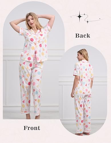 Image of NAP BOUND 100% Cotton Women's Pajama Sets Short Sleeve Button Down Soft Pjs 2 Piece Lounge Set with Pocket Nightwear XS-XXL