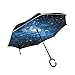 pour Voiture Sky Galaxy Star Cloud Cheval Parasol en Plein Air Patio Parasol avec C en Forme De Poignée Coupe-Vent Reverse Umbrella