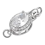 BENECREAT 925 Sterling Silver Cubic Zirconia Rhinestone Links, Platinum 1-Strand Cz Crystal Box Clasp Connector, Oval Clear Gemstone Box Clasp for DIY Bracelets, Necklaces Jewelry Handicrafts Making