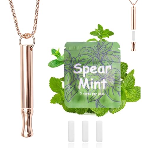 Image of LAMKHOO Breathing Necklace to Quit Smoking and Vaping with Refillable Mint Pods Stop Smoking Aids Fidget Necklace for Anxiety Relief Smokeless Inhaler for Adults (Gold)