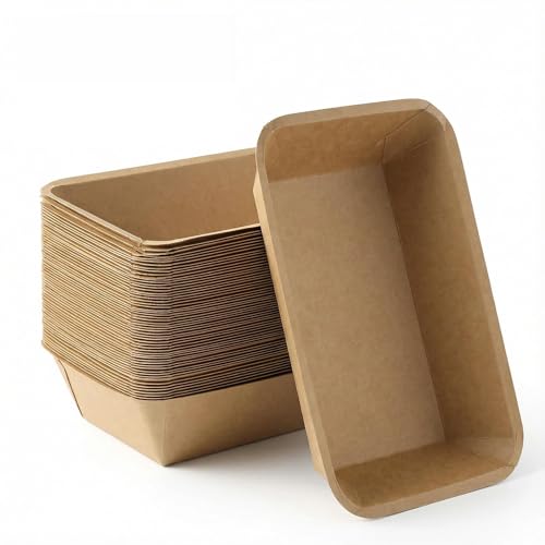FOLAI Pappschalen Einweg Rechteckig 20 x 14 x 2.5 cm Pappe 50 Stück für Pommes und Currywurst