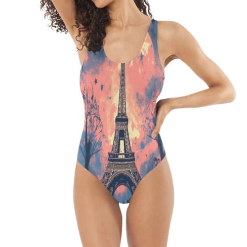 Maillot de bain une pièce monokini La Nuit De La Tour Eiffel Lune Orange pour femmes
