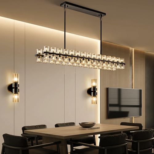 Image of Black Crystal Wall Sconces Set of Two, Wall Sconce Set of 2, Black Sconces Wall Lighting with K9 Crystal Lampshade, Wall Lights for Bedroom Living Room Bathroom Hallway