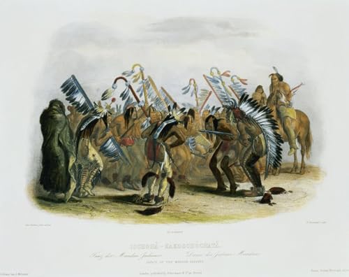 Impression d'art Danse des Indiens Mandan Karl Bodmer tableau sur toile 60x90cm