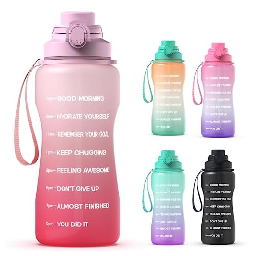 Y&3 64oz Half Gallon Water Bottle with Straw & Time Marker, Motivational Water Bottle with Handle, Leakproof, Tritan BPA Free Water Jug, for Fitness, Gym, Outdoor (Pink/Red Gradient, 64oz)