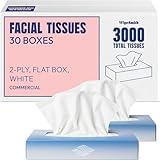 Bulk Tissues, 30 Flat Boxes, 100 Sheets/Box, 3000 Facial Tissues Total, 2-Ply, Soft, White, for Office, Business & Home, Commercial Flat Box Tissues, Hypoallergenic, Unscented, Packaging May Vary