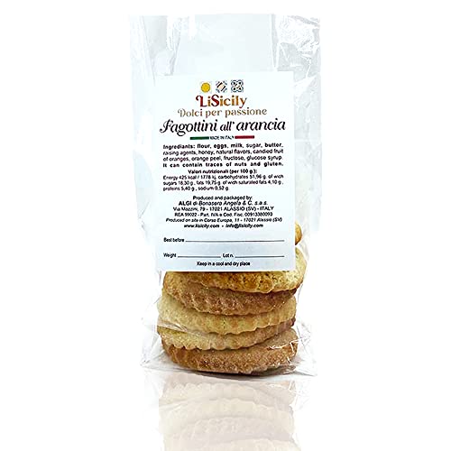 LiSicily - GALLETAS DE BOLSILLO DE NARANJA (400 g) - PRODUCCIÓN ARTESANAL | Galletas de Masa Quebrada Rellenas de Naranja Siciliana | Totalmente Hechas a Mano - Solo Ingredientes 100% Naturales