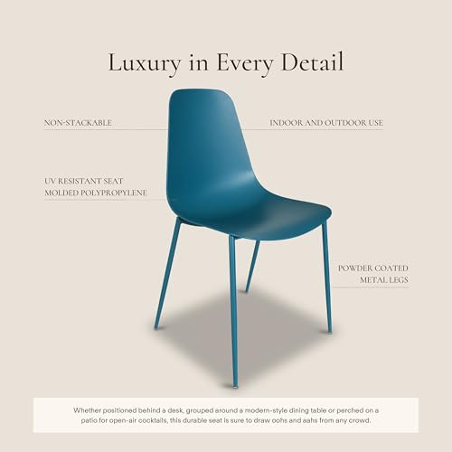 Image of Poly & BARK Isla Modern Kitchen Chairs Set of 4 - Plastic Dining Chair with Metal Legs - Quick Assembly Simple Cafe Chairs Plastic for Indoor or Outdoor - Ocean Teal