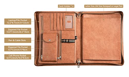 Azxcg Padfolio, Business Resume Portfolio, Vegan Leather Document Organizer, Portfolio Folder For A4 Writing Pad, Bag For Ipad Pro 12.9(2018/2020/2021), Brown #TOP3