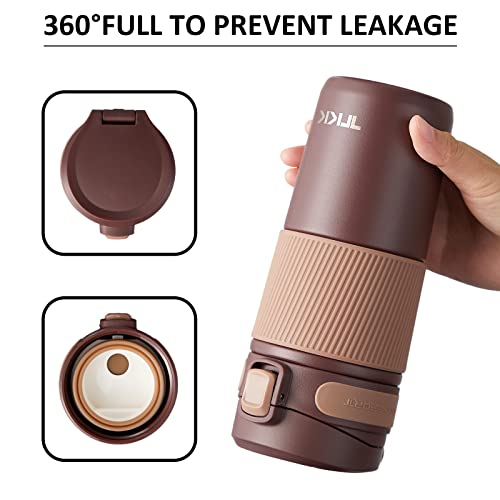 Insulated Coffee Travel Mug Double Wall Leak-Proof Thermos Vacuum Reusable Stainless Steel Tumbler, 15 Oz, Brown #TOP3