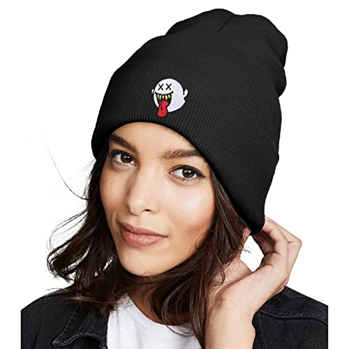 Halloween Novelty Winter Knit Beanie Hats For Men Women Ghost Funny Skull Cap Knit Slouchy Daily Beanie Cap Soft Headwear Black #TOP2
