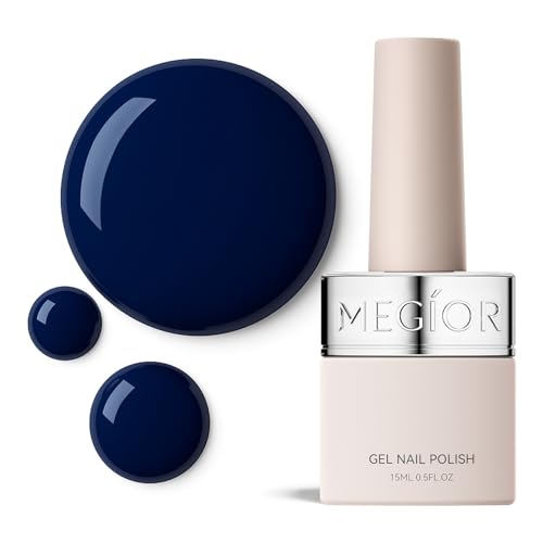 MEGIOR Navy Blue Gel Nail Polish 0.5 Fl Oz Dark Blue Long Lasting Soak Off UV LED Lamp Light Curing TPO Free Gel Polish Kit for Salon and Nail Art Starter Manicure DIY at Home