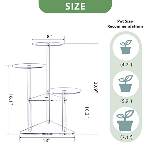 Sumerflos Acrylic Corner Plant Stand 3 Tier - Clear Indoor Plant Shelf Plant & Flower Display Rack Pot Holder For Living Room Balcony Window Modern #TOP3