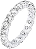 PAVOI 14K White Gold Plated Cubic Zirconia Rings | 3.0mm Eternity Bands | White Gold Rings for Women Size 8