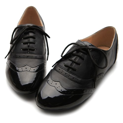Ollio Women's Shoe Classic Lace Up Dress Low Flat Heel Oxford M1914(10 B(M) Us, Black-Black) #TOP4