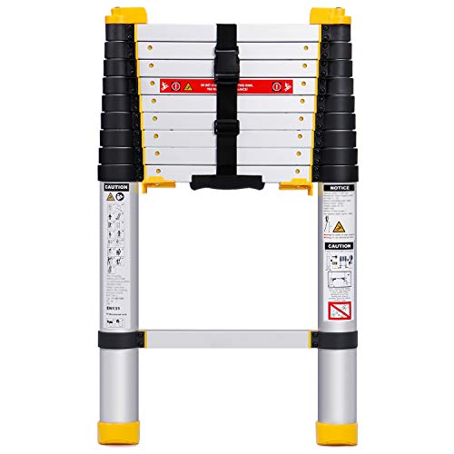 Lionladder 9.5FT EN131-6 Telescoping Ladder, One-Button Retraction, Pro Aluminum Ladder, 330 Lbs Capacity,2019