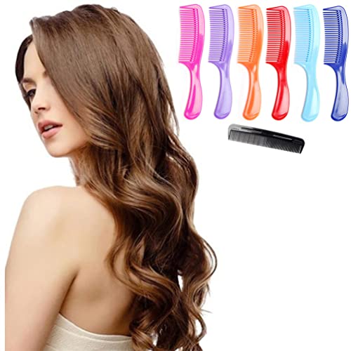 Luxxii - (6 Pack) 8" Colorful Styling Essentials Round Handle Comb And (1 Pack) 5" Favorict Pocket Comb (A) #TOP1
