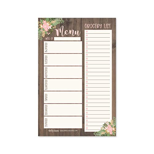 Hadley Designs Rustic Floral Weekly Meal Planning Calendar Grocery Shopping List Magnet Pad for Fridge, Family Pantry Food Menu Board Organizer, Week Diet Prep Planner, Dinner Notepad