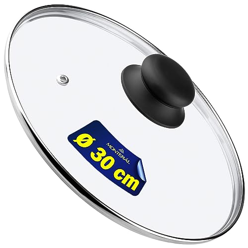 Universal Tapa de Cristal para Ollas y Sartenes – Diámetro Ø 30 cm - Borde de Acero Inoxidable - Garantía de 10 Años - MONTERAL