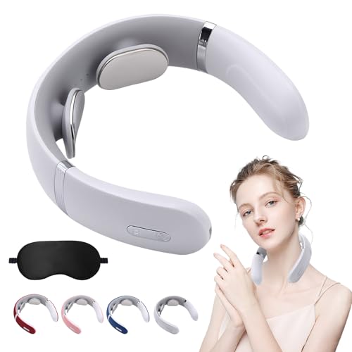 Pulsex Neck Massager, Portable Neck Massager Heat, Neck Massager for Pain Relief Deep Tissue with 10 Modes, Voice Control, 16 Forces Portable Neck Massager for Men Women (White)