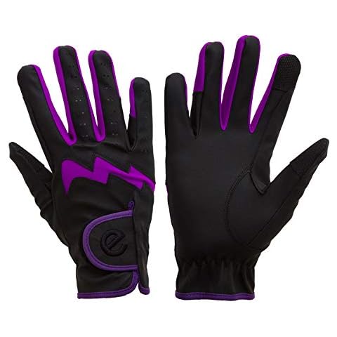 eGlove eQUEST GripPro LITE - Lightweight Horse Riding Gloves NEW! (Black/Purple NO BLING, M) Cover