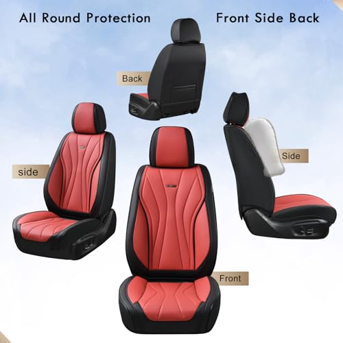 Image of Coverado Front Seat Covers, 2 Pack Leather Seat Cover for Cars, Waterproof Seat Covers, Front Seat Car Seat Protectors, Driver Car Seat Cushions Universal Fit for Most Vehicles, Black&Red