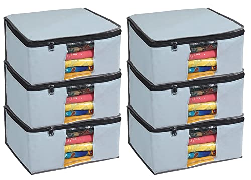 Image of IMMERSE Non Woven Fabric Saree Cover /Clothe Cover For Saree Organiser /Storage bag Set with Transparent Window, Extra Large (Set Of 6) (Grey)