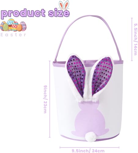 Image of Easter Bunny Baskets Empty with Lights, Large Easter Egg Hunt Baskets for Kids, Canvas Easter Basket Candy Tote Bags with Handles, Easter Decorations Party Supplies (Blue+Pink+Purple)