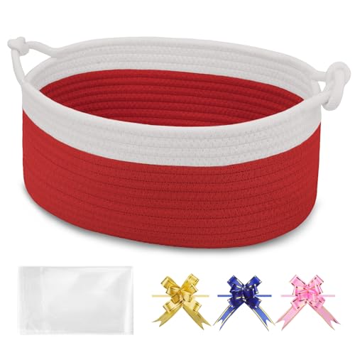 Image of Small Empty Gift Basket with Bag & Ribbons, White & Red
