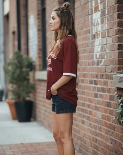 Image of TQH Tshirt for Women | Oversized Tshirt for Woman | Tops for Women Western | Women's Tops | Woman Tee Loose Fit Drop Shoulder Printed T-Shirt for Casual Summer College Travel