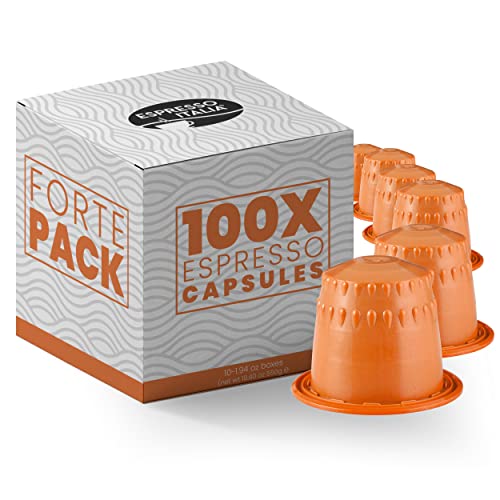 100 pods Espresso Italia FORTE Coffee pods for Nespresso Original Line machines certified compatible with genuine Nespresso Original. Ultra Strong intensity, gourmet coffee