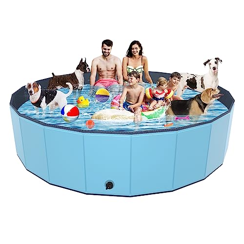 YSJILIDE Foldable Dog Pool, Portable PVC Dog Pet Swimming Pool, Collapsible Plastic Dog Bath for for Large Medium Small Dogs & Kids (XXXXL-87"x 16" Blue)