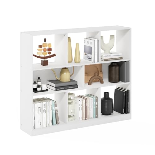 Image of Furinno DALY Book Shelf, 8-Cube Bookshelf, Horizontal Cube Storage Organizer Bookcase, 10.9 x 47.2 x 39.4, for Living Room, Bedroom, Home Office, White