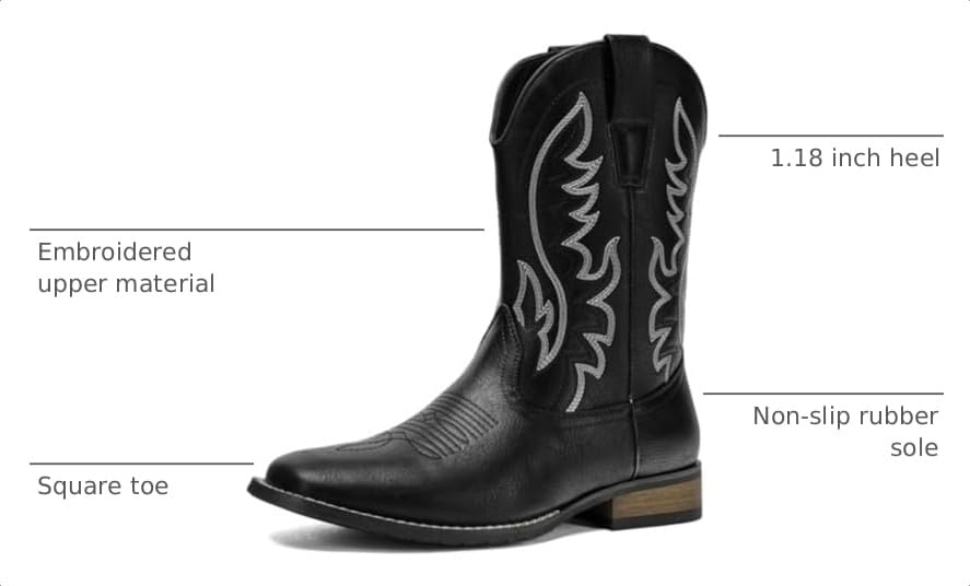Image of Cowboy Boots For Men Western Fashionable Retro Stylish Embroidered Square Toe Boots Chunky Heel