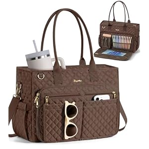 Bagstellar Teacher Bags for Women, 15.6 inch Laptop Work Tote Bag Quilted Nurse Bible Computer Shoulder Bag for School Travel | Dream Tote Work Bag