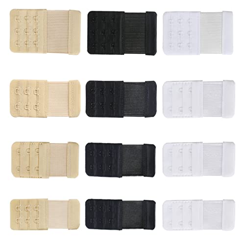 KOSHIFU 12 Stück BH Verlängerung 2 Haken / 3 Haken BH Verschluss Verlängerung BH Erweiterung Elastischen Bra Extender für Gängige Modelle Damen (Schwarz, Weiß, Hautfarbe) Cover