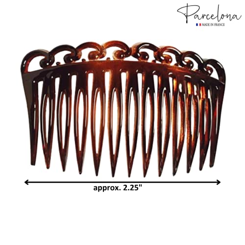 Parcelona French Swirl 13 Teeth Small 2 3/4" Set Of 2 Celluloid Side Hair Comb Flexible Durable Hair Combs Strong Hold Hair Clips For Women No Slip Styling Girls Paris Hair Accessories, Made In France (Tortoise Shell) #TOP4