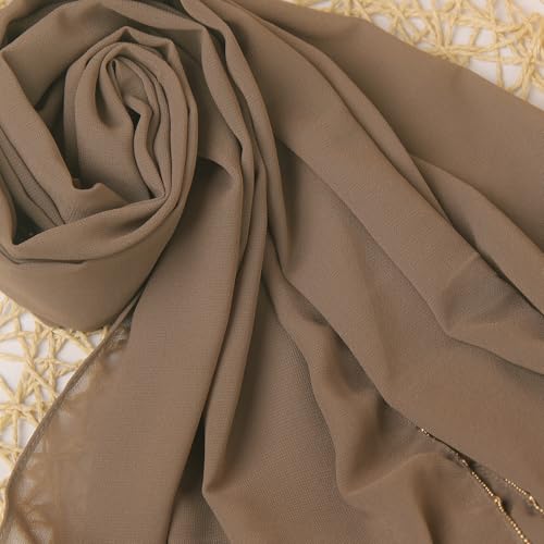 Fashion Chiffon Hijab For Women,Scarf With Gold Bead Chains Decorated Abaya Accessories Muslim Headscarf Shawl4