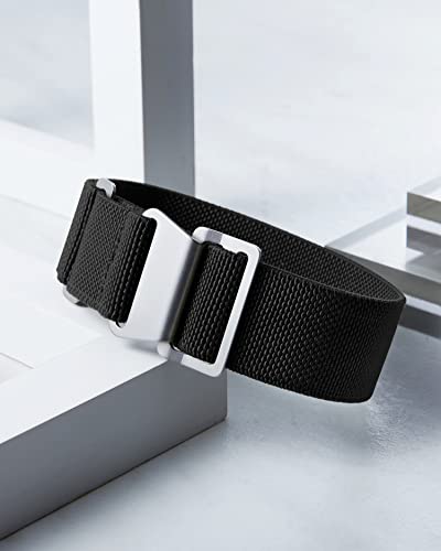 BINLUN Elastic Nylon Watch Band 18mm 20mm 22mm Marine Nationale Fabric Military Parachute Replacement Watch Strap Men Women Silver & Black Buckle - Upgraded Hook-and-Loop Buckle