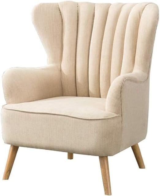 HM Handicrafts Art Premium Wingback Accent Chair | Upholstered Lounge Chair for Living Room | Modern Single Seater Sofa Chair | Solid Wooden Legs | Comfortable Reading Chair | Beige-image-24