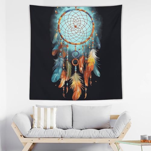 Tapisserie murale plumes et attrape-rêves grand format aux finitions textiles soignées