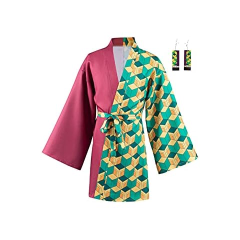 Demon Slayer Tomioka Giyuu Cosplay Costume Kimetsu no Yaiba Kimono Anime Cosplay Cloak Cardigan Jacket Robe Earrings Set Cover