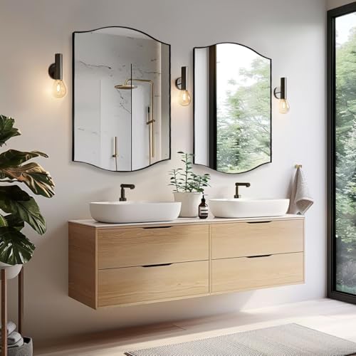 Image of ANDY STAR 30 inchx40 inch Scalloped Wall Mirror,Matte Black Rectangle Bathroom Mirror with Curved Edge Stainless Steel Metal Frame, Large Wall-Mounted Mirror for Bathroom, Entryway (Horizontal /Vertical)